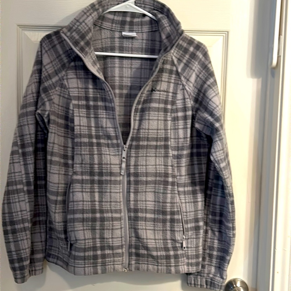Columbia Fleece‎ Jacket Women's Size Medium Gray Plaid Full Zip Pockets